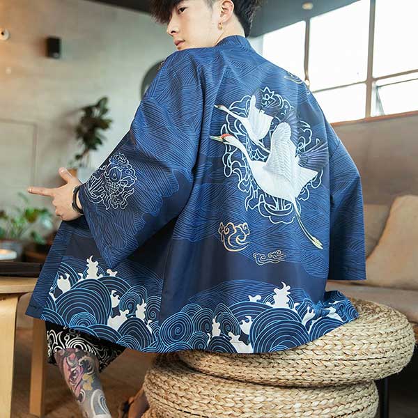 Veste Kimono Homme Bleue Grues-2.jpg