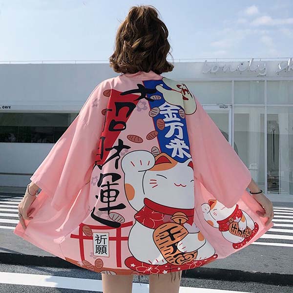 Kimono court Lucky Cat japonais