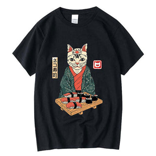 T-shirt chat maître sushis