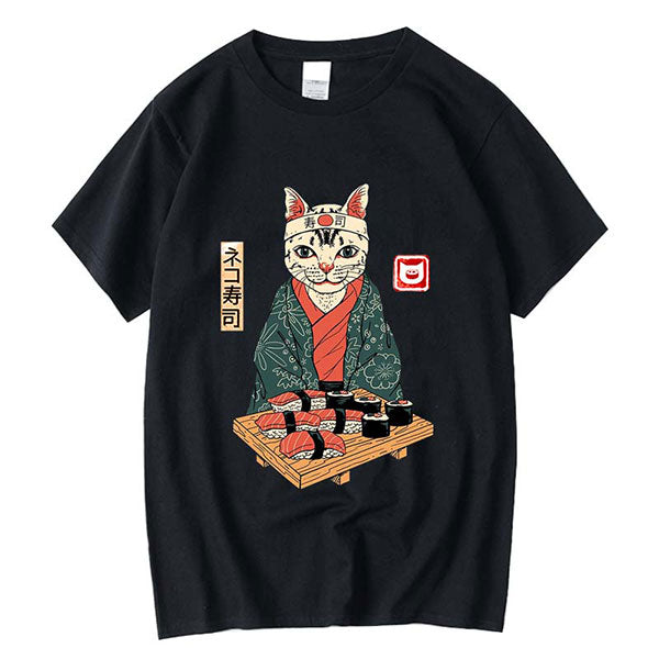 T-shirt chat maître sushis