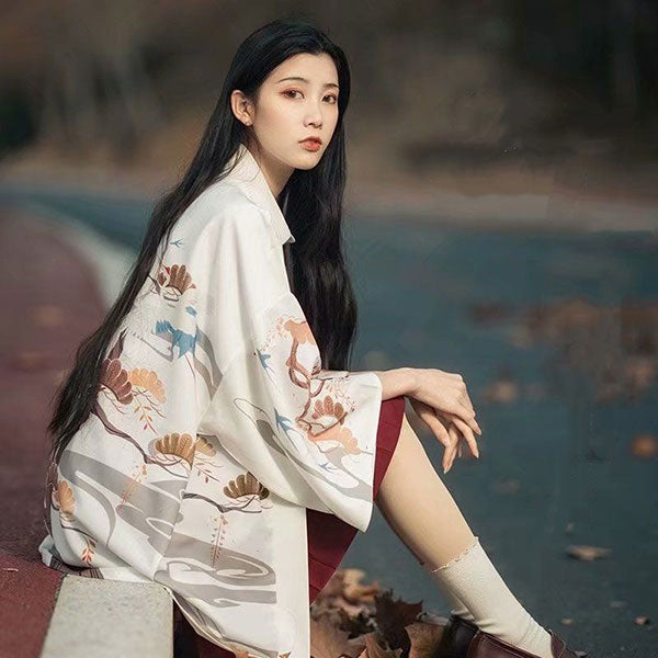 Veste style Haori blanc pour femme