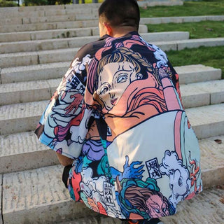 Haori Japonais Orange Unisexe Estampes