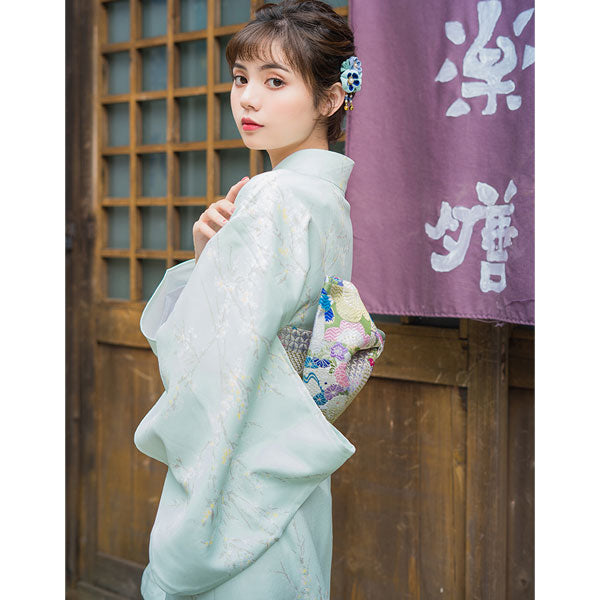 Kimono japonais femme vert pastel