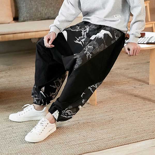 Pantalon style sarouel imprimé grues japonaises-2.jpg