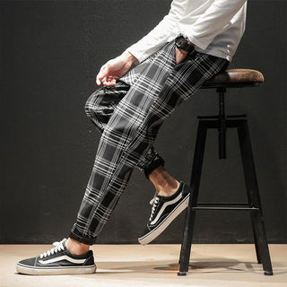 Pantalon style japonais à carreaux