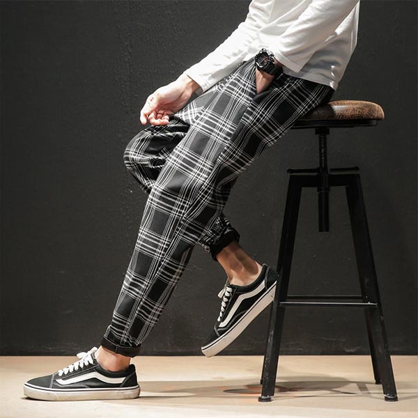 Pantalon style japonais à carreaux