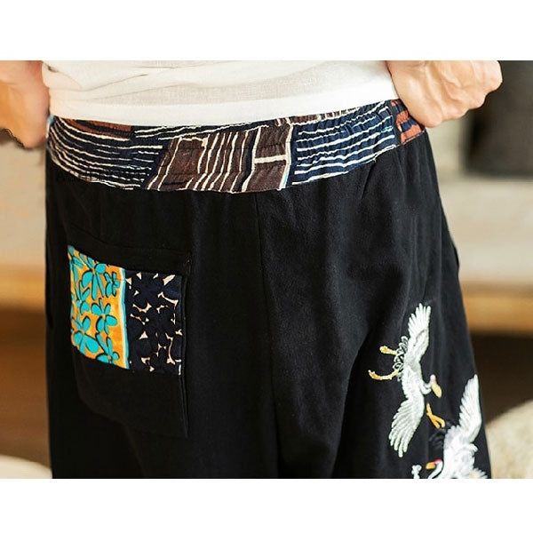 Pantalon style japonais motif grues japonaises-2.jpg