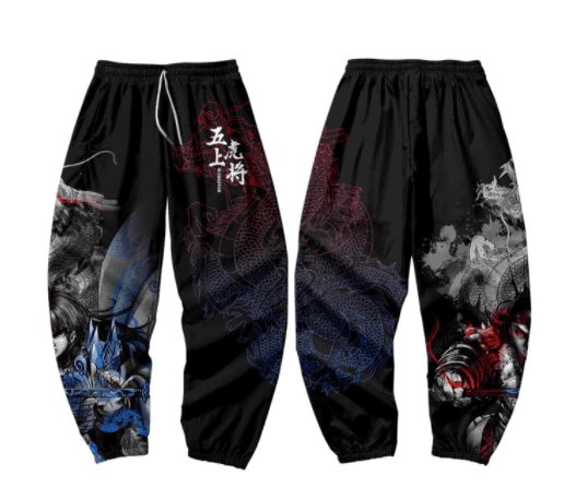 Pantalon japonais style jogging motif samouraï