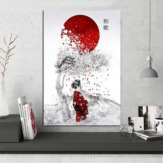 Tableau japonais kimono et sakura