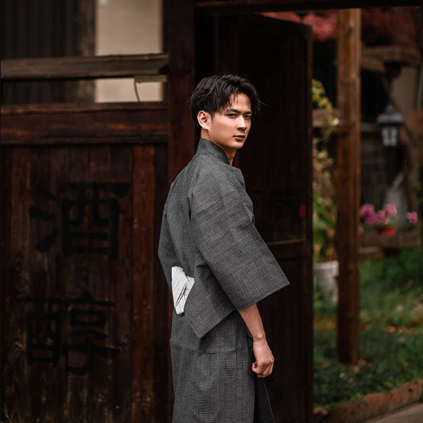 Yukata Homme Coton Gris Foncé-1.jpg