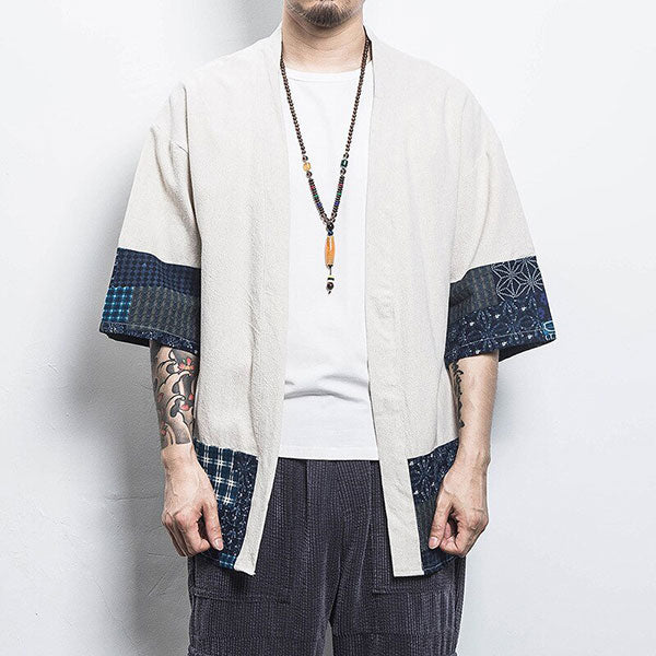 Veste Kimono Homme Motifs Géométriques Bleus-1.jpg
