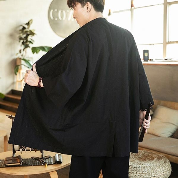 Veste Longue Homme Style Kimono Uni-1.jpg