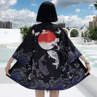Haori japonais motif ciel de Carpes Koï