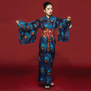 Kimono japonais femme imprimé paon