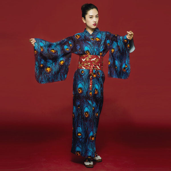 Kimono japonais femme imprimé paon