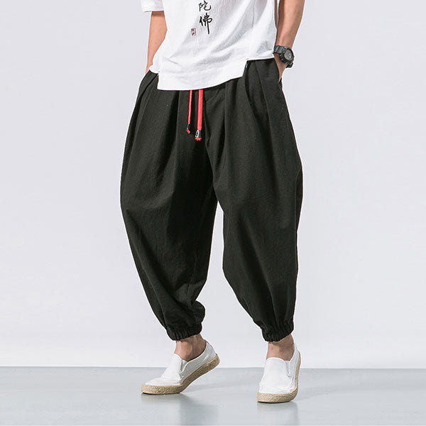 Pantalon large style japonais uni