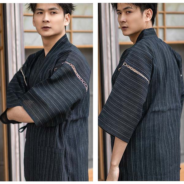 Jimbei japonais pour homme noir à rayures-3.jpg