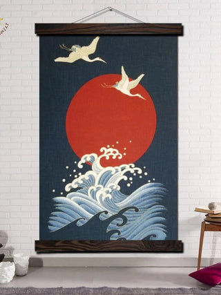 Toile japonaise vagues et soleil levant