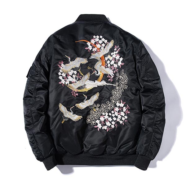 Blouson Sukajan motif grues japonaises