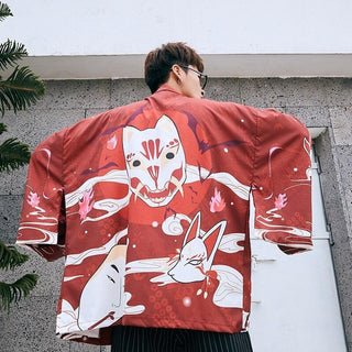 Veste Haori Rouge Masques Japonais