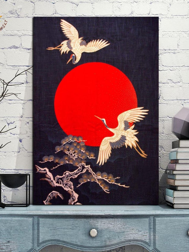Tableau estampe japonaise envol de grues