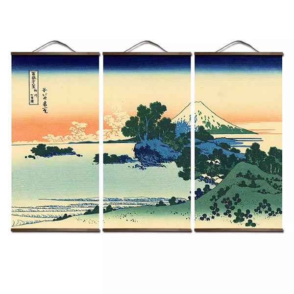 Tableau triptyque japonais Hokusai Shichirigahama