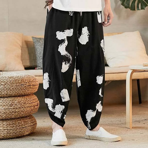Pantalon japonais ample imprimé abstrait noir et blanc-2.jpg