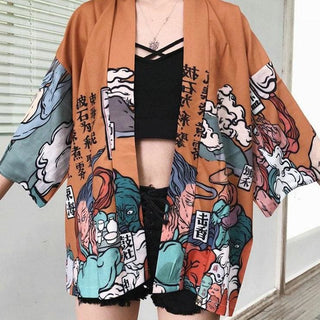 Veste Kimono Noir Estampe Démon