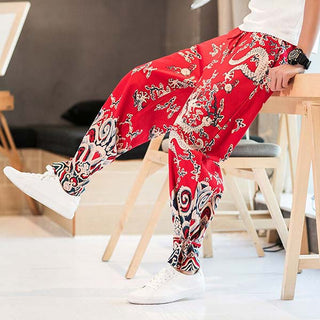 Pantalon japonais imprimé dragon