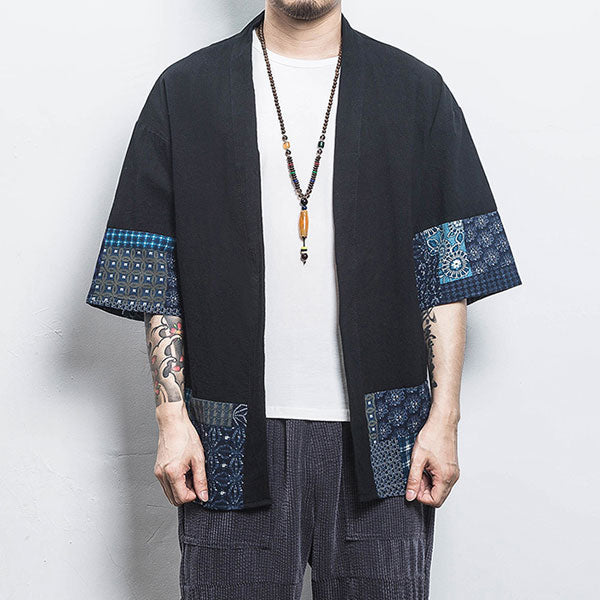 Veste Kimono Homme Motifs Géométriques Bleus-4.jpg