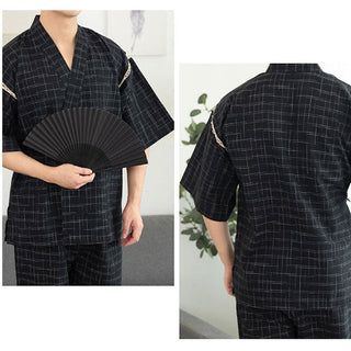 Jinbei pour homme noir à carreaux