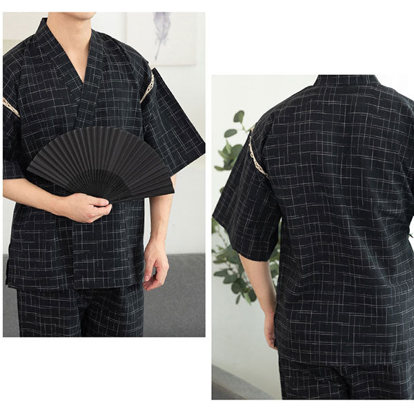 Jinbei pour homme noir à carreaux
