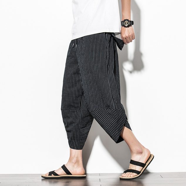 Pantalon japonais traditionnel rayé noir-0.jpg