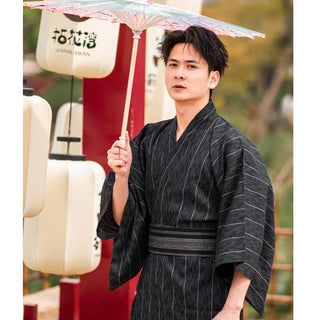 Yukata Kimono Gris Sombre Rayé
