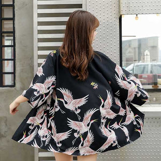 Haori légère femme imprimés grues japonaises