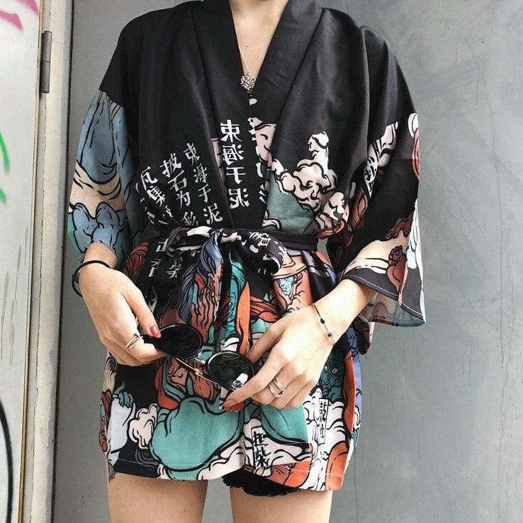Veste Kimono Noir Estampe Démon-1.jpg