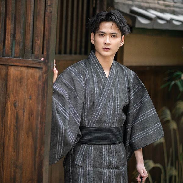Yukata Kimono Homme Gris Rayé-0.jpg