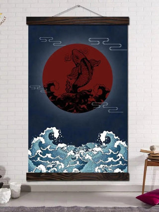 Tableau japonais nuit de la carpe koï