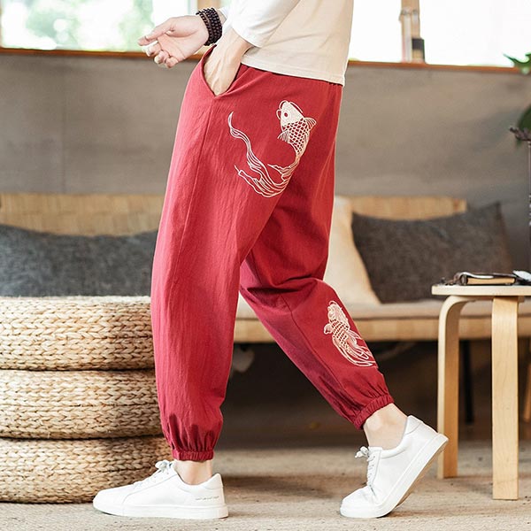 Pantalon style japonais motif carpe koï-6.jpg