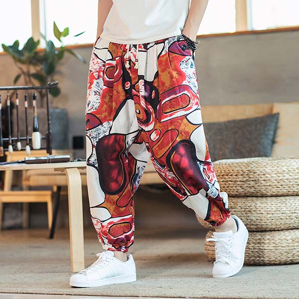 Pantalon japonais motifs abstraits colorés