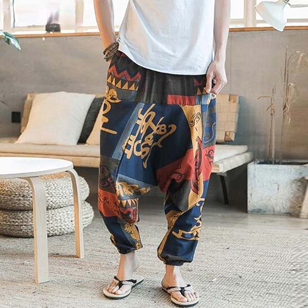 Pantalon style sarouel patchwork imprimé japonais
