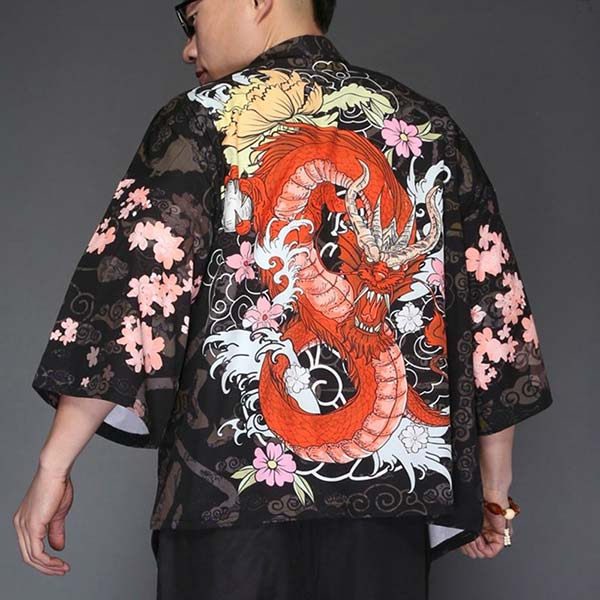 Veste Kimono Dragon Rouge Japonais