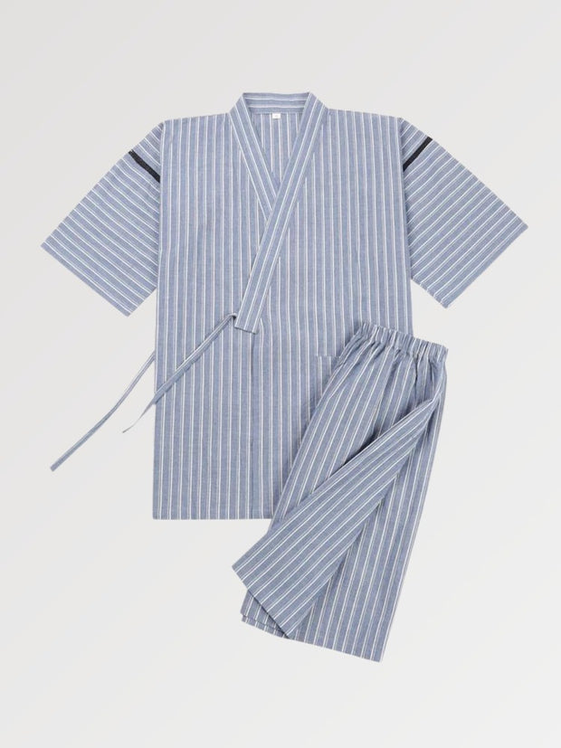 Jimbei traditionnel japonais rayé pêche-1.jpg