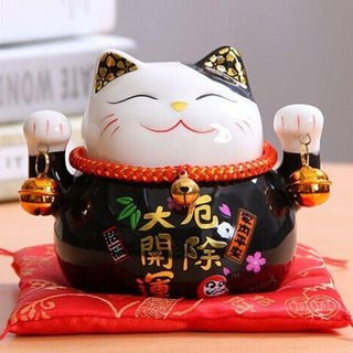 Chat Maneki Neko clochettes noir
