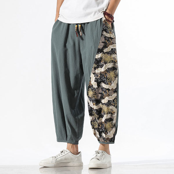 Pantalon japonais imprimé motif grue-1.jpg