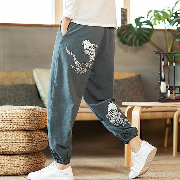 Pantalon style japonais motif carpe koï-3.jpg