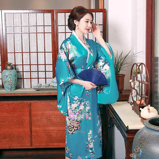 Kimono japonais satiné bleu