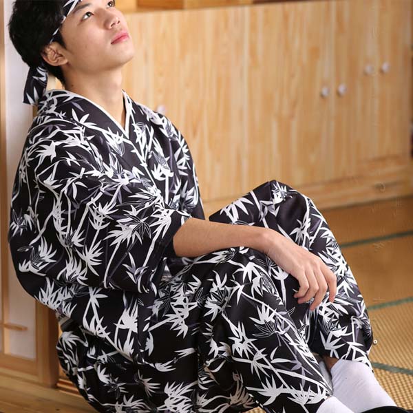 Kimono Japonais Noir Motifs Bamboo-1.jpg