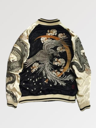 Bomber bicolore beige style Sukajan japonais motif phoenix
